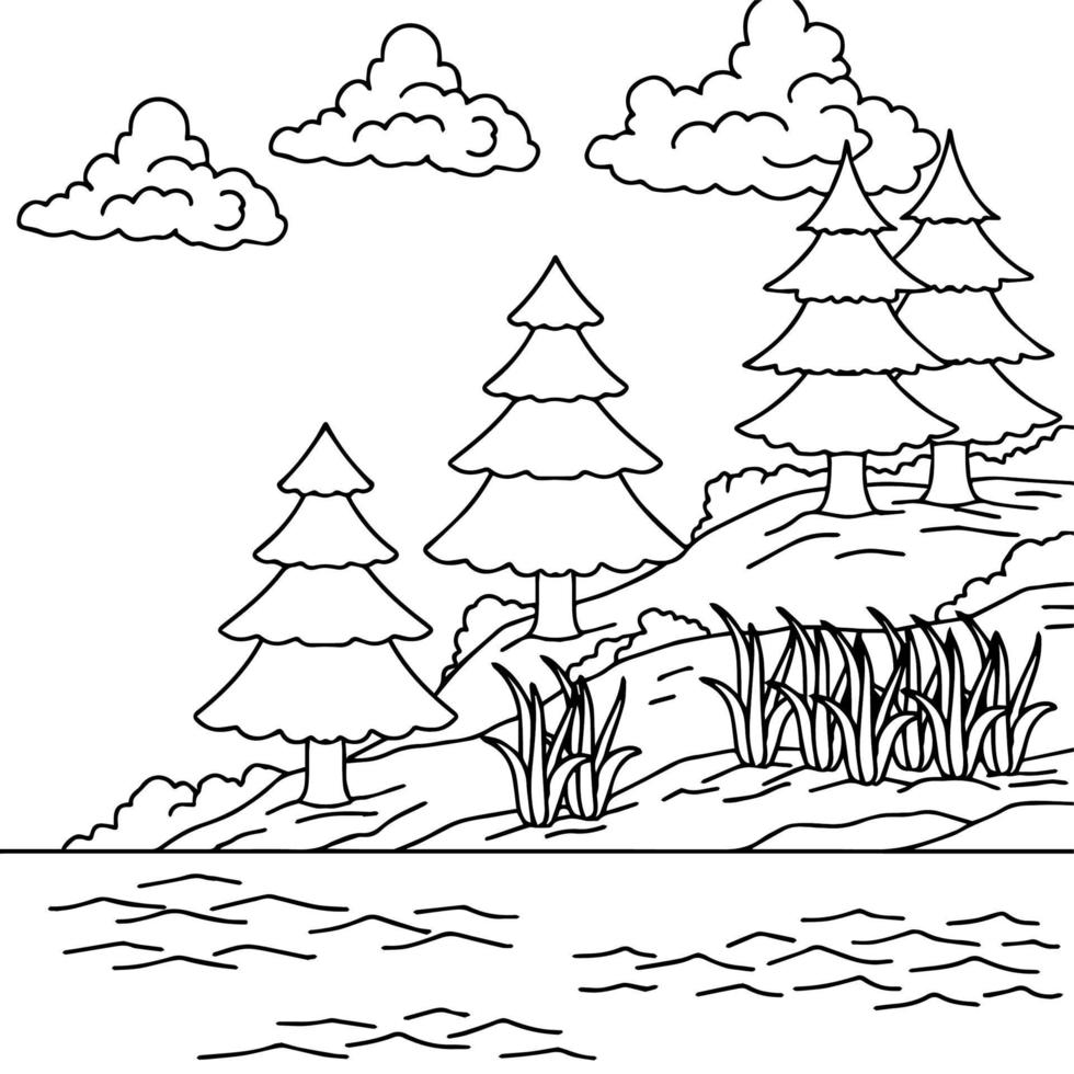 Design Nature Landscape Coloring Page Outline art vector