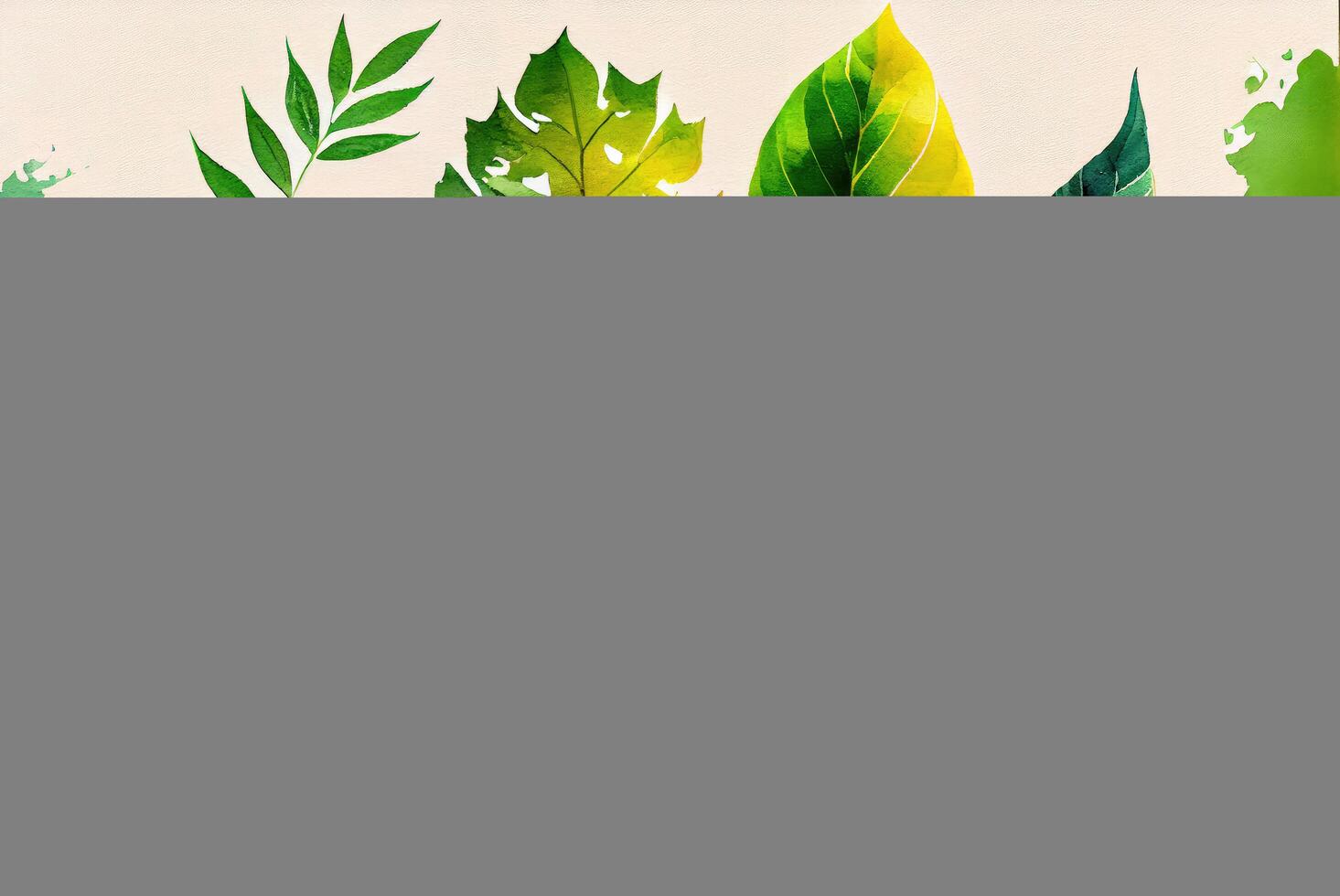 Green spring leaves drawn in watercolor style. photo