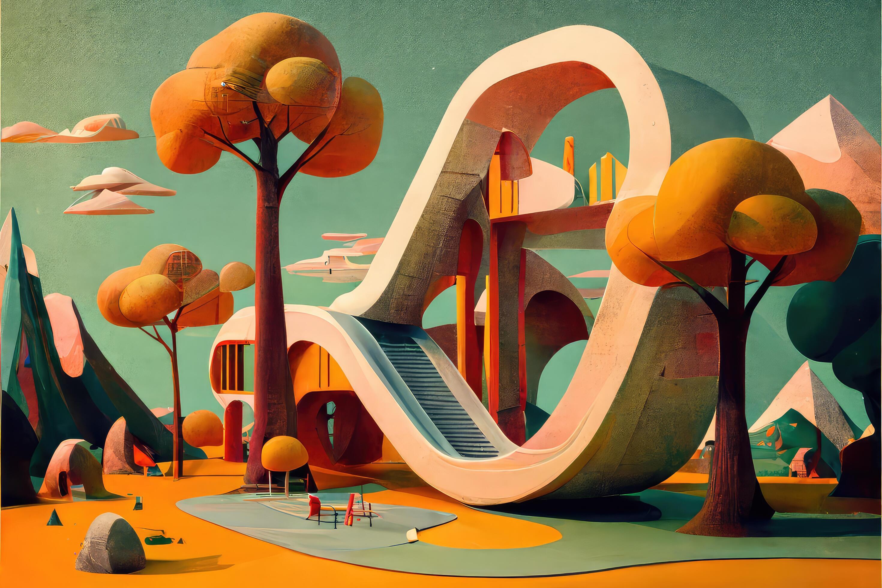 Flat design of futuristic playground. Generative AI 22691924 Stock