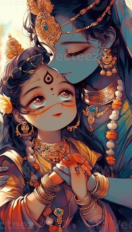radha Krishna hindú Dios linda imagen generativo ai foto