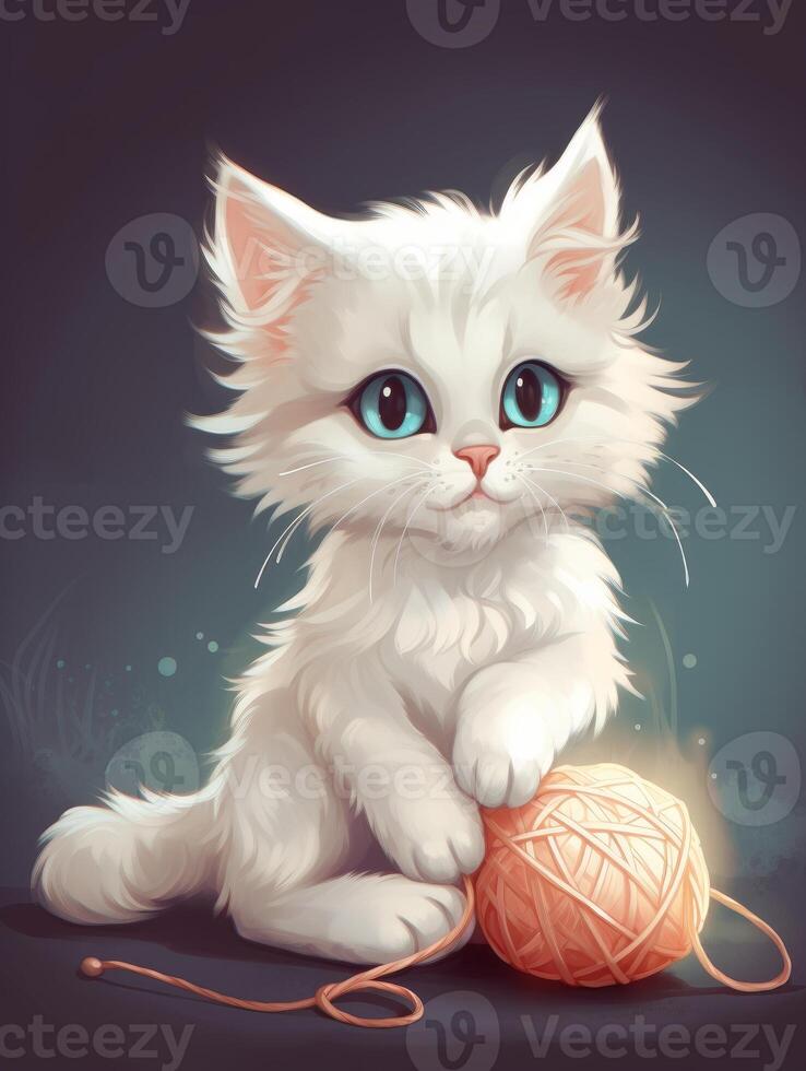 A fluffy kitten playing with a ball photo