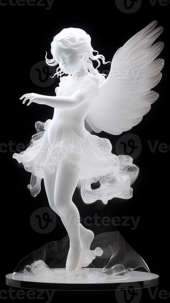 angel girl fall from heaven on black background photo