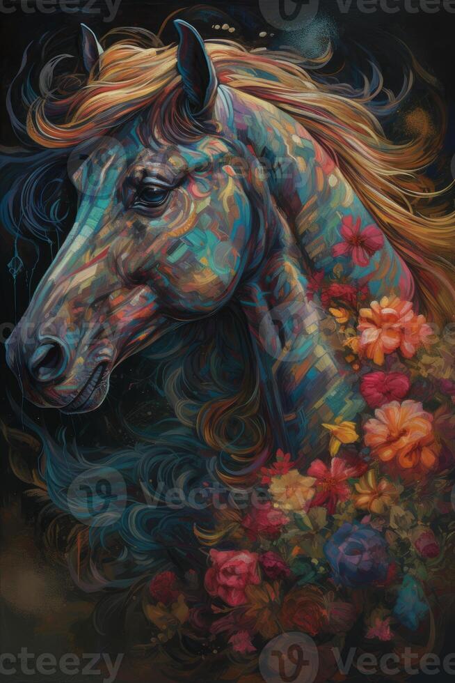 A colorful painting of a proud horse photo