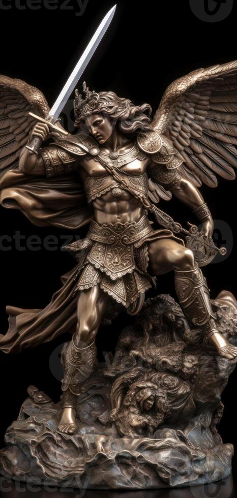 Archangel Michael fighting statue photo