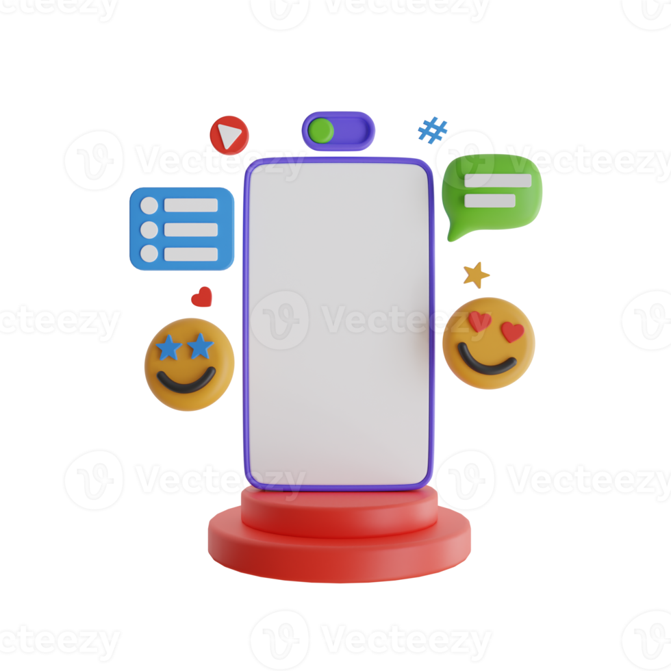 3D Social media platform, online social communication applications concept. png