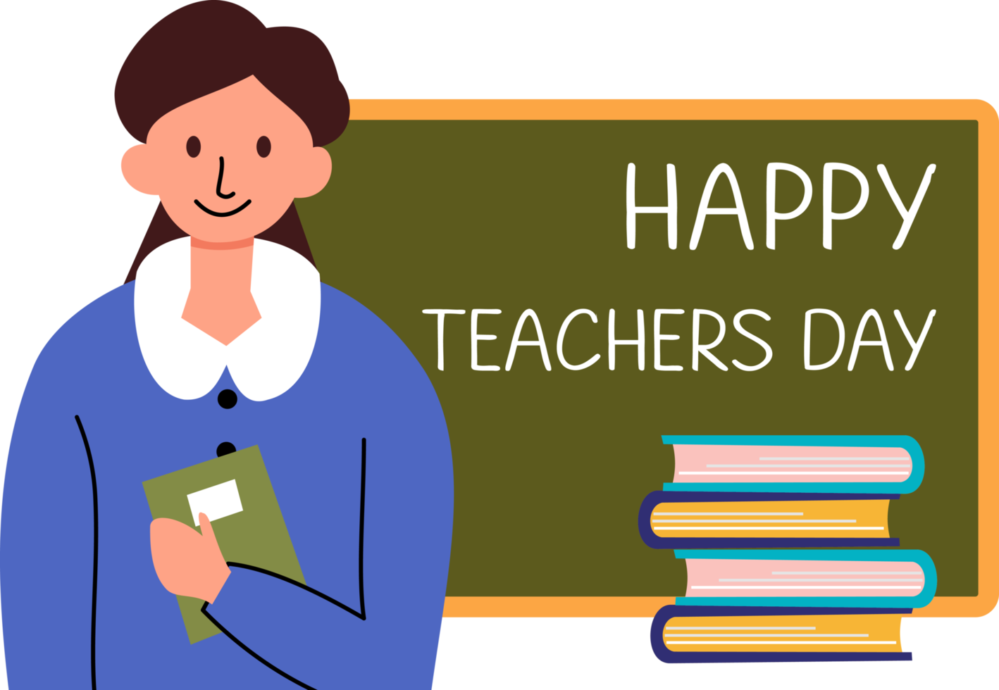 world happy teachers day. female teacher holding a notebook. teacher icon. female teacher illustration png