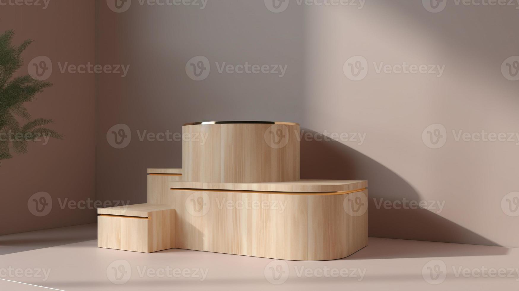 de madera podio para producto presentación en moderno interior. 3d representación foto