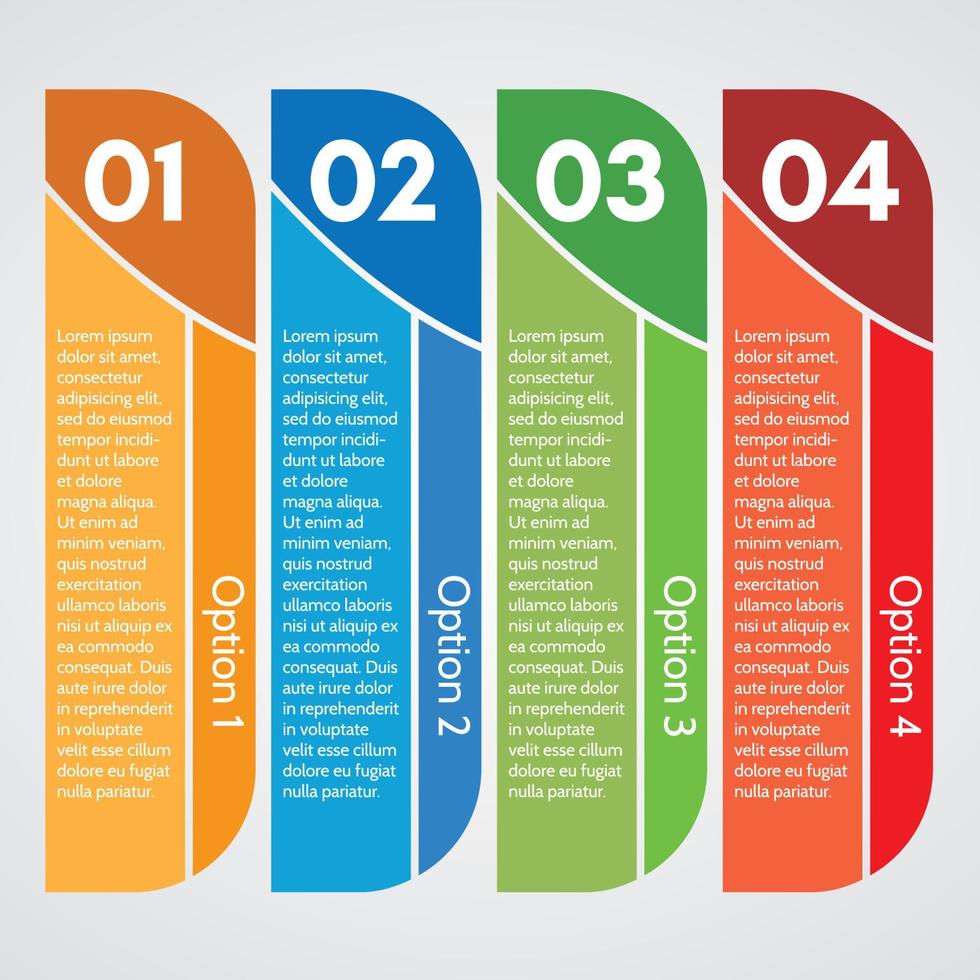 Four elements of infographic design. Step by step infographic design template. Vector illustration
