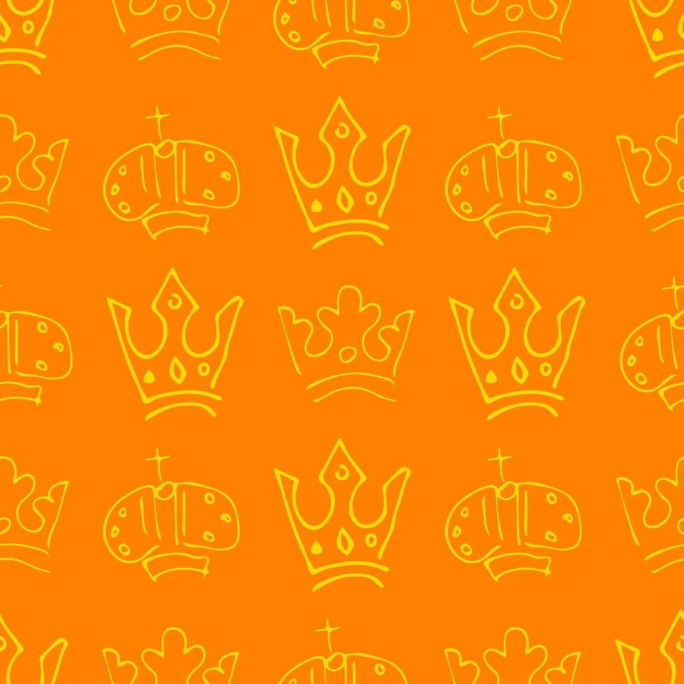 Hand drawn crowns. Seamless pattern of simple graffiti sketch queen or king crowns. Royal imperial coronation and monarch symbols. Vector illustration.