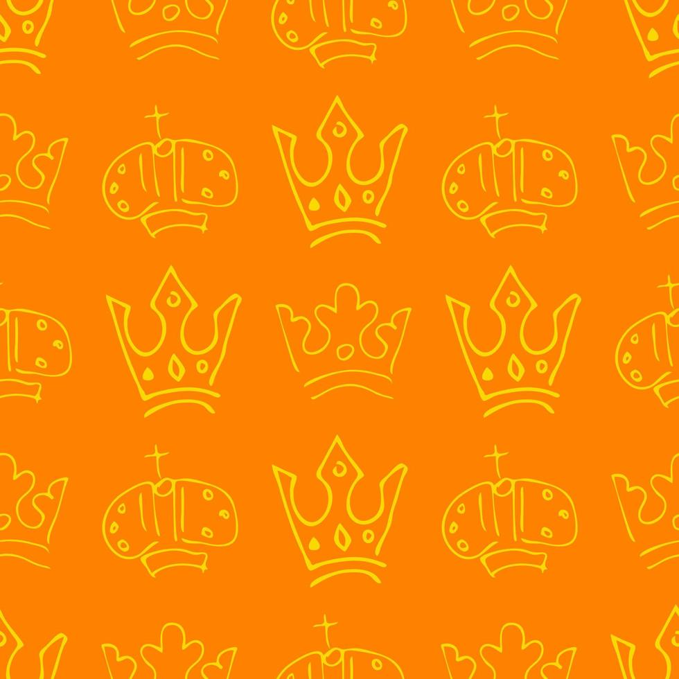 Hand drawn crowns. Seamless pattern of simple graffiti sketch queen or king crowns. Royal imperial coronation and monarch symbols. Vector illustration.