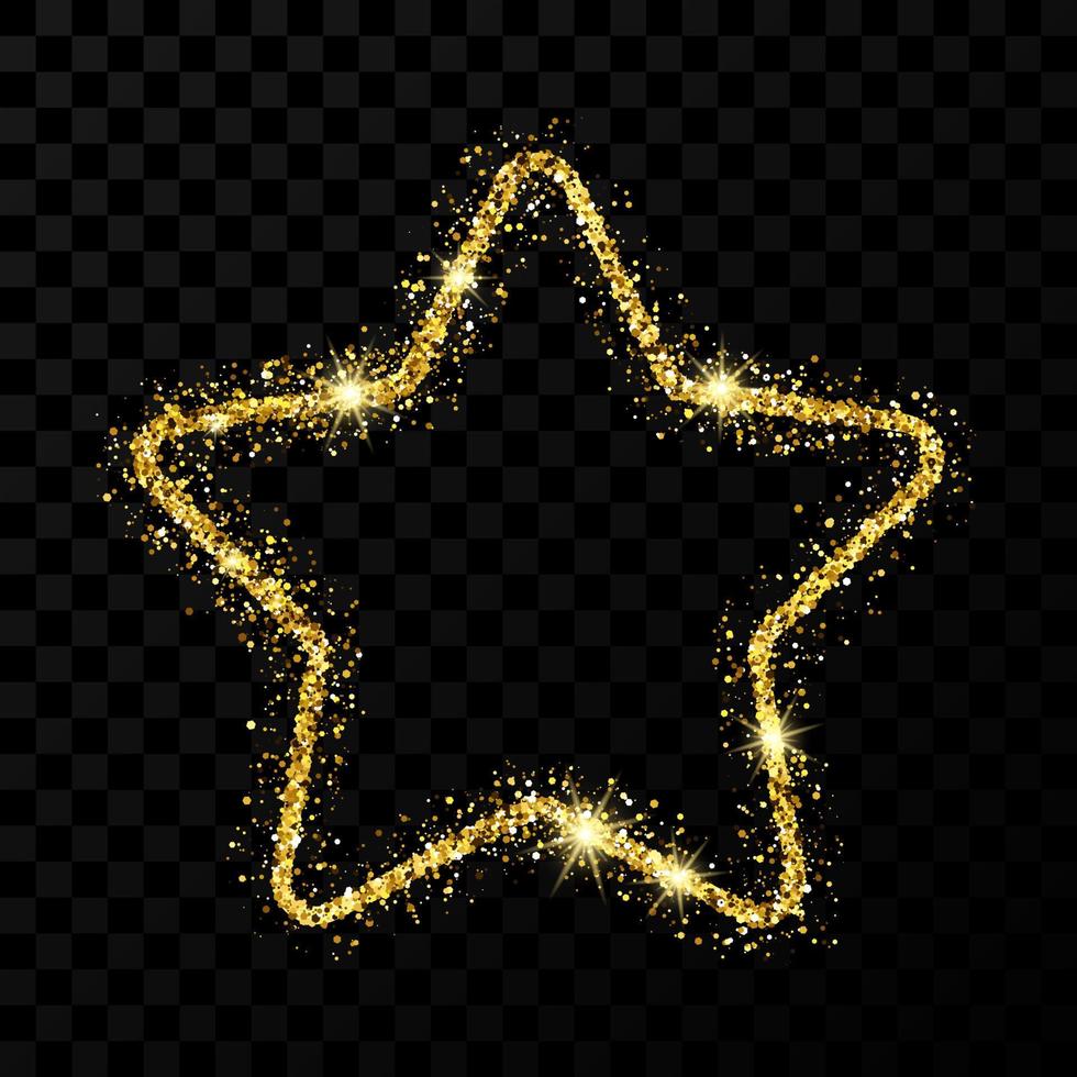 Gold glitter star with shiny sparkles on dark background. Vector illustration