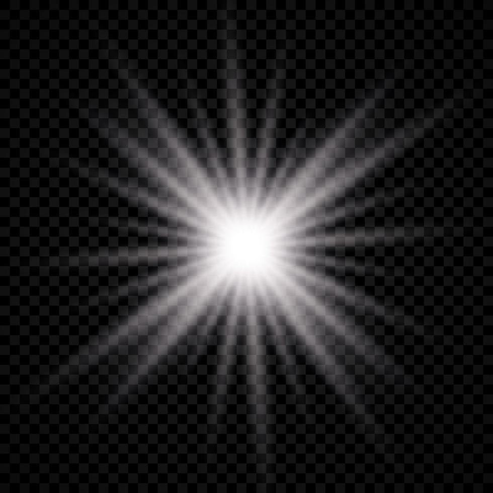 Light effect of lens flare. White glowing light explodes with starburst effects and sparkles vector