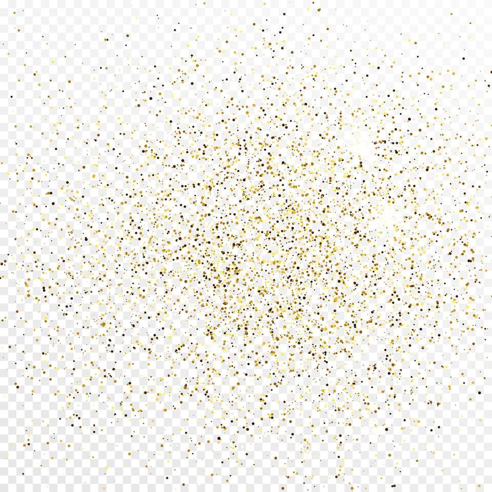 Gold glitter confetti backdrop isolated on white background. Celebratory texture with shining light effect. Vector illustration.