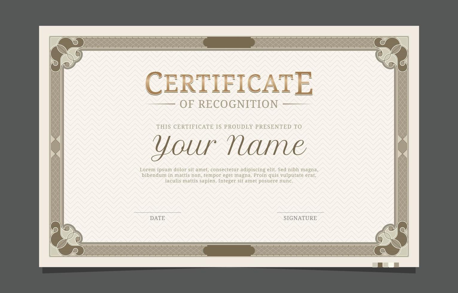 Certificate Of Recognition With Classic Style Background vector
