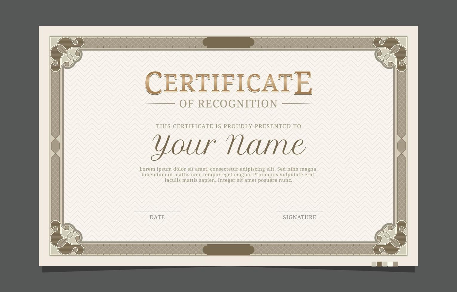 Certificate Of Recognition With Classic Style Background vector