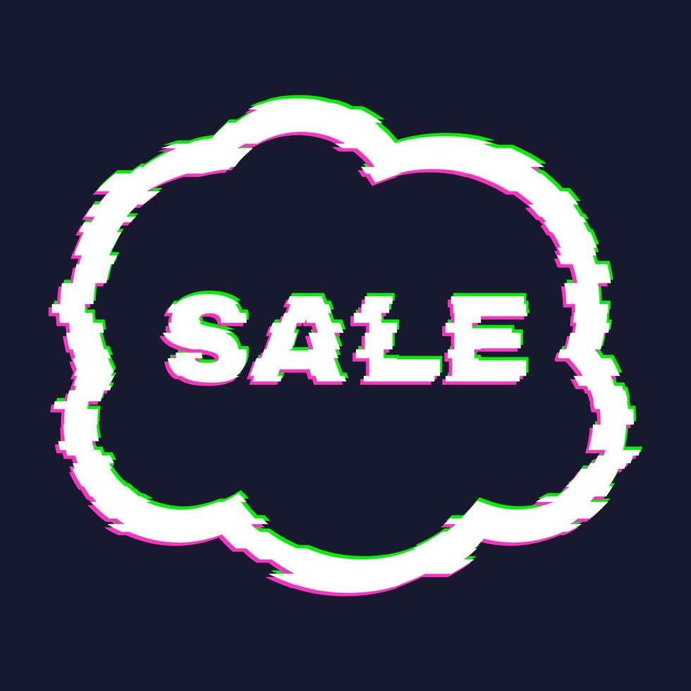 Distorted glitch sale banner with error effect on the edges and in text. Vector illustration.