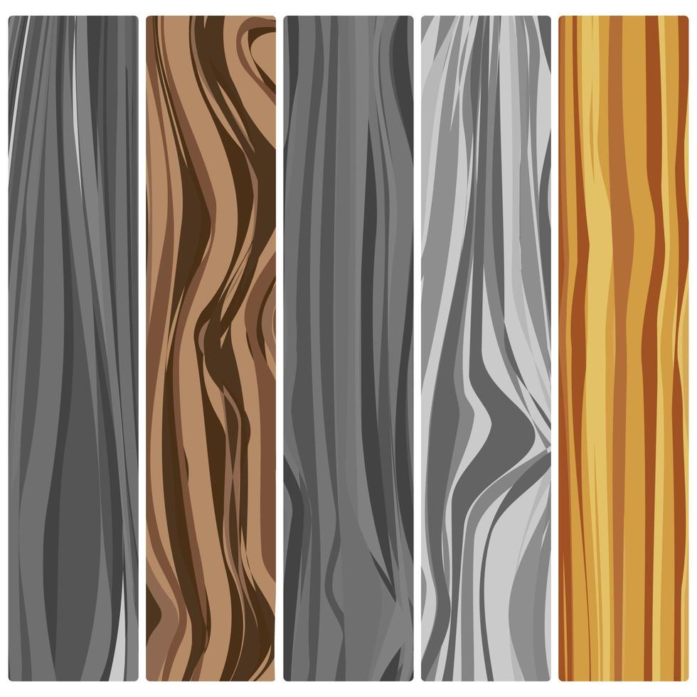 Five wooden boards. Vector abstract wood texture in flat design.