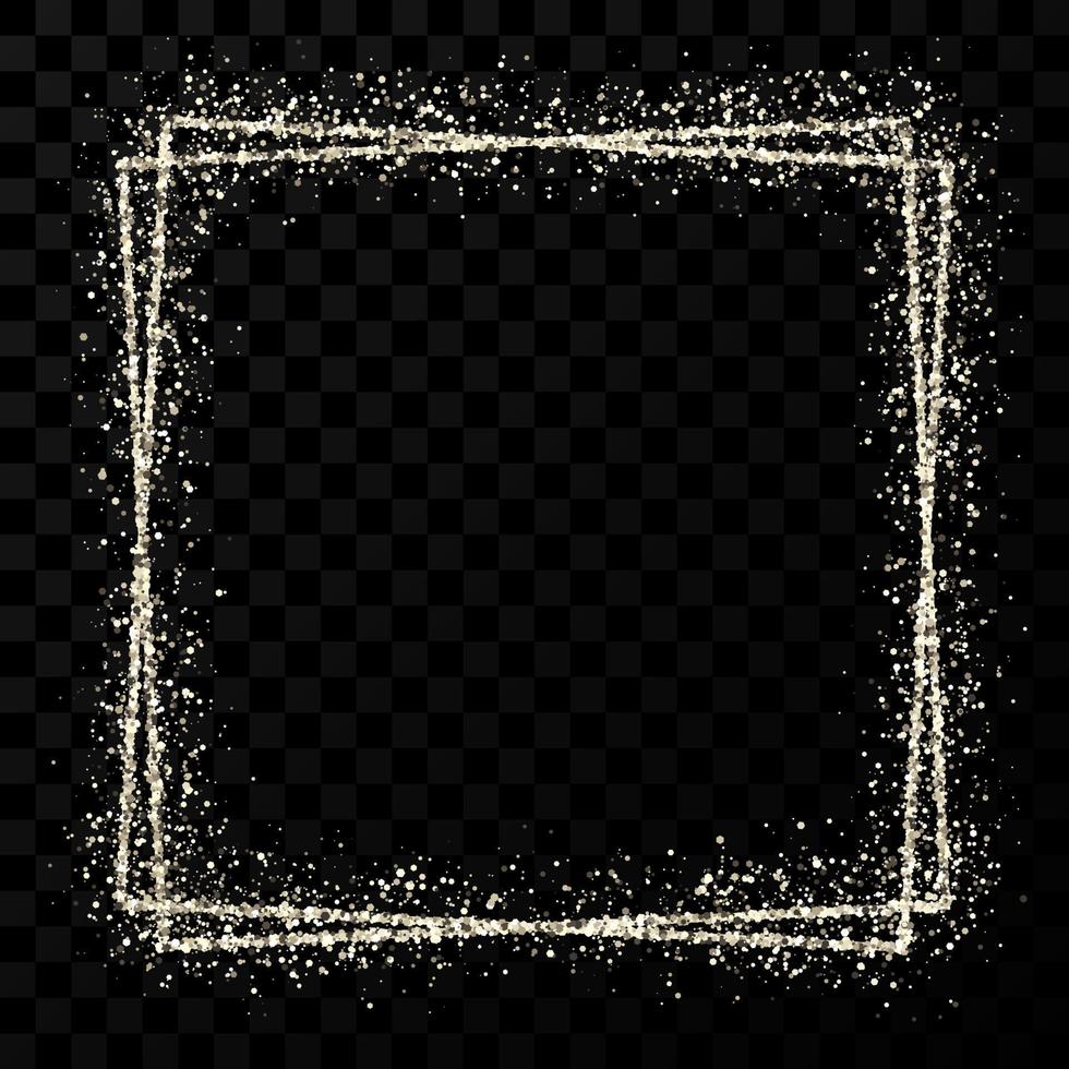 Silver double square frame. Modern shiny frame with light effects isolated on dark background. Vector illustration.