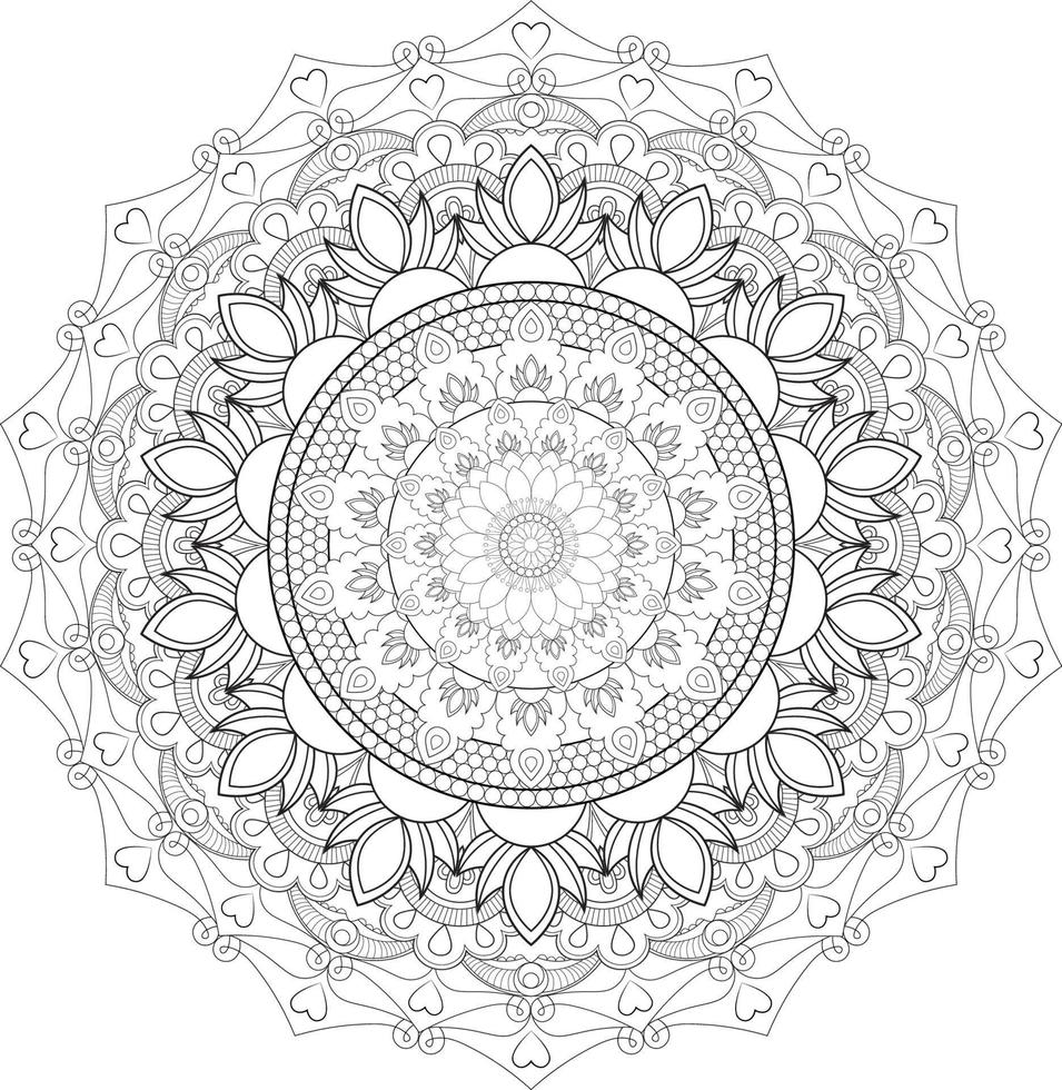 Vector drawing for coloring book. Geometric floral pattern. Contour drawing on a white background. Mandala.