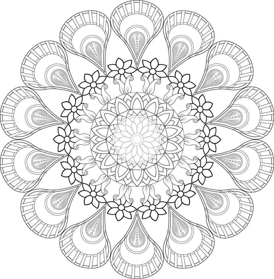 Vector drawing for coloring book. Geometric floral pattern. Contour drawing on a white background. Mandala.