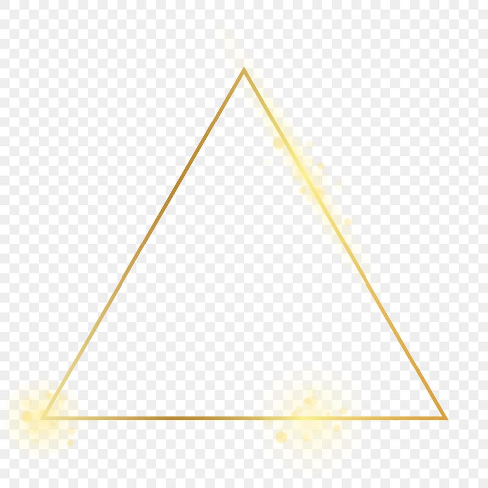 Gold glowing triangle frame isolated on background. Shiny frame with glowing effects. Vector illustration.