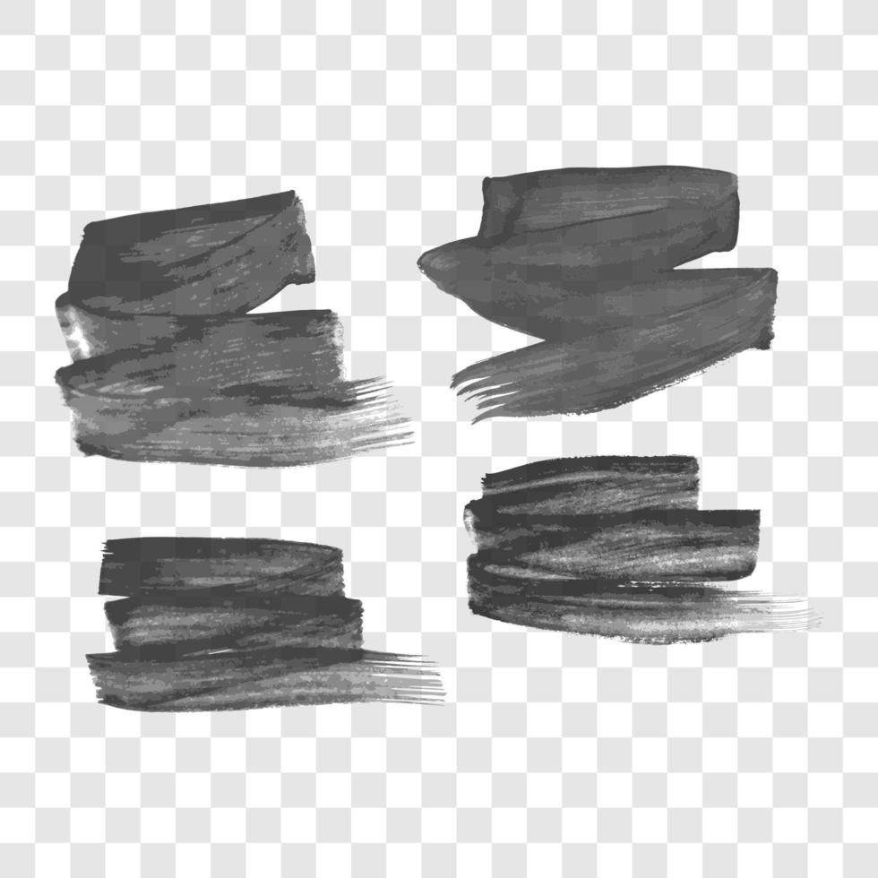 Set of four black hand drawn ink stains. Ink spots isolated on background. Vector illustration