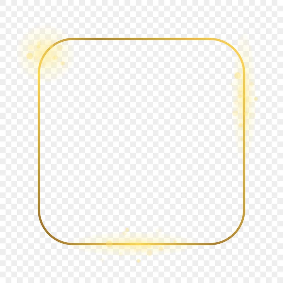 Gold glowing rounded square frame isolated on background. Shiny frame with glowing effects. Vector illustration.