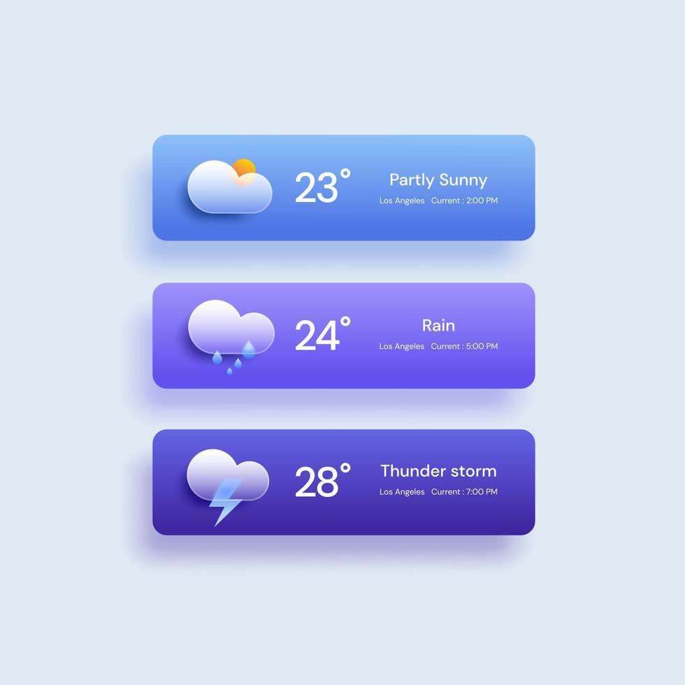 Set of different weather icons. Cloud, rain,moon, lightning,sonwflake. Vector illustration