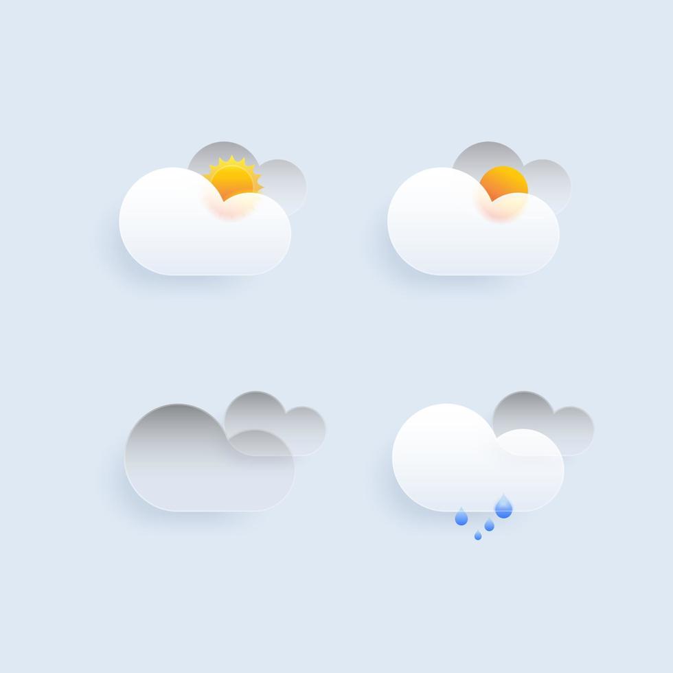 Set of different weather icons. Cloud, rain,moon, lightning,sonwflake. Vector illustration