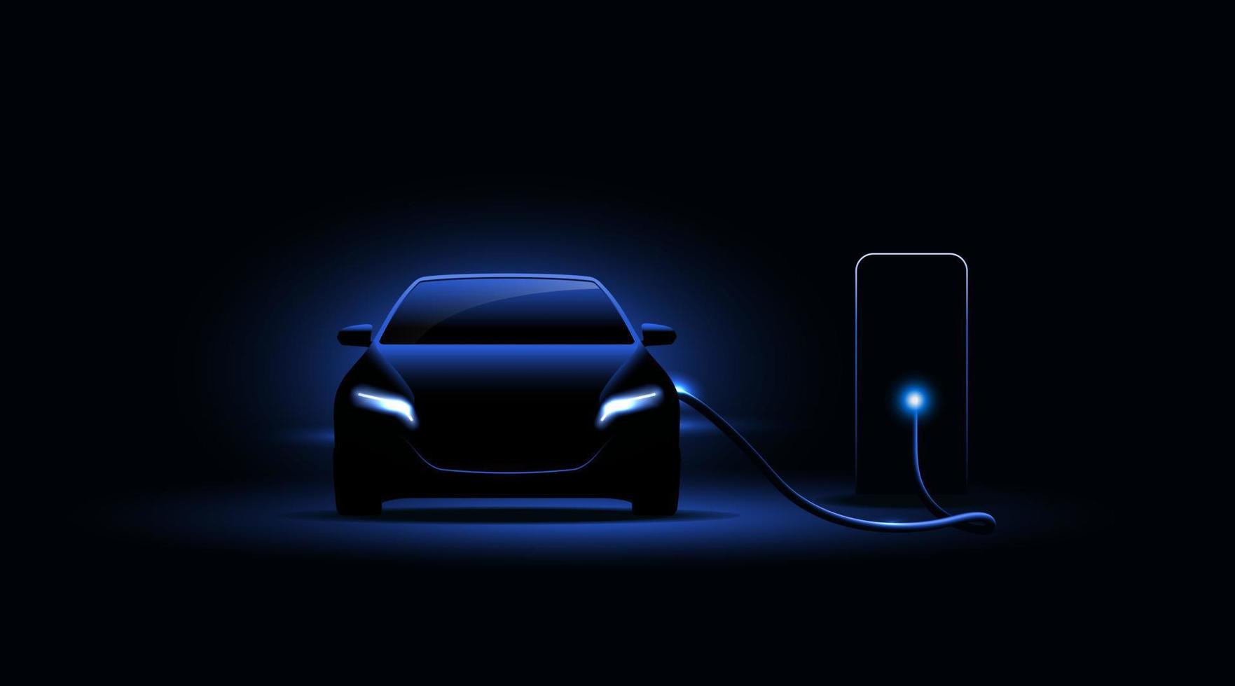 Electric car charging at the charging station. Electric vehicle concept. Vector illustration.