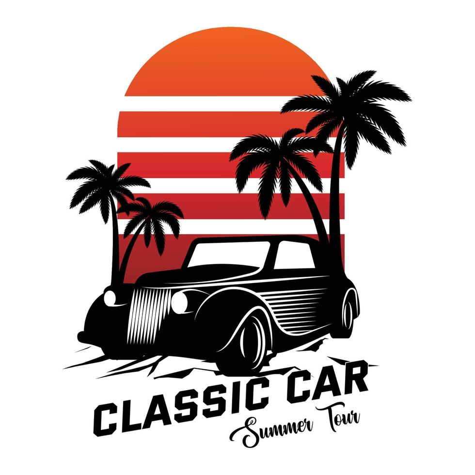 vector illustration in vintage style. Classic car
