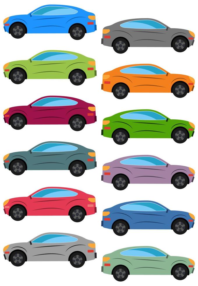 Set of multicolored car. Isolated vector illustration.