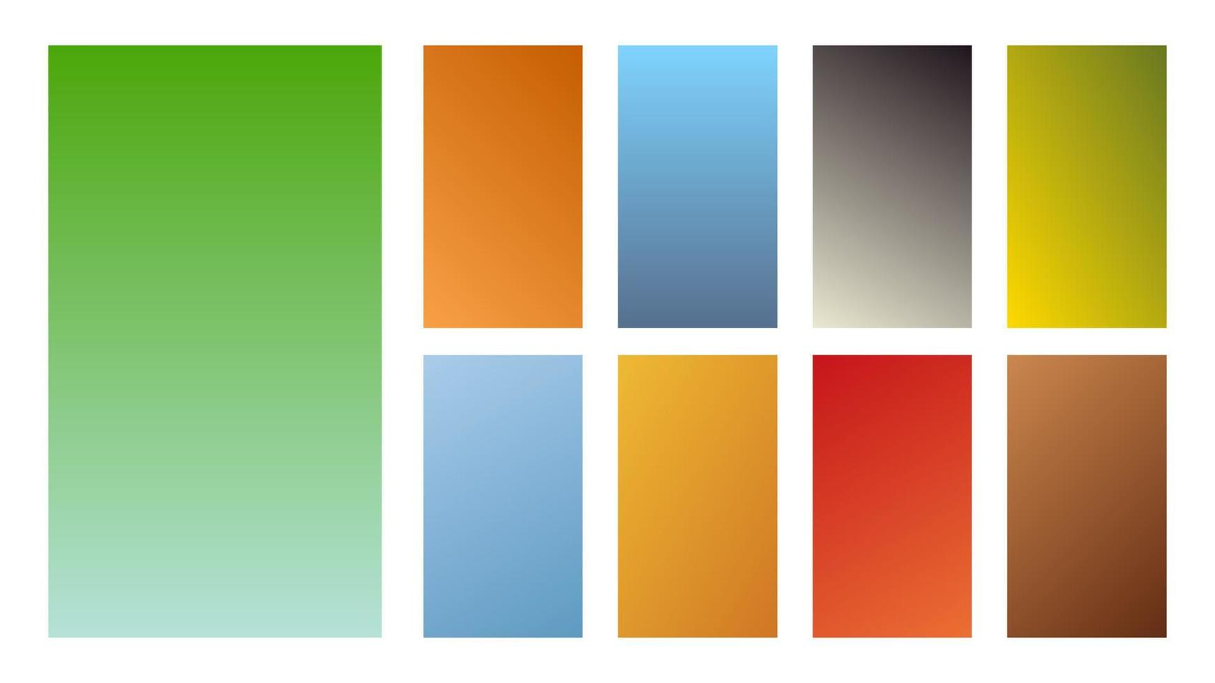 Set of nine colorful gradient backgrounds. Collection of gradients for smartphones screen and mobile apps. Vector illustration.