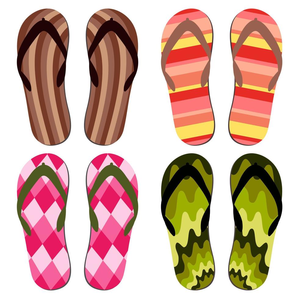 conjunto de zapatillas de playa. Chanclas de verano colorido sobre fondo blanco. vector