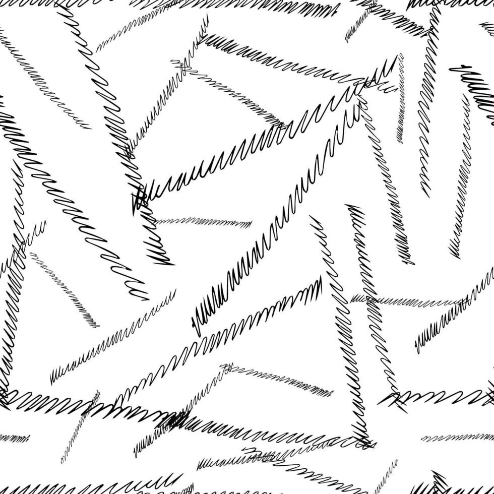 Seamless pattern with black pencil brushstrokes in abstract shapes on white background. Vector illustration