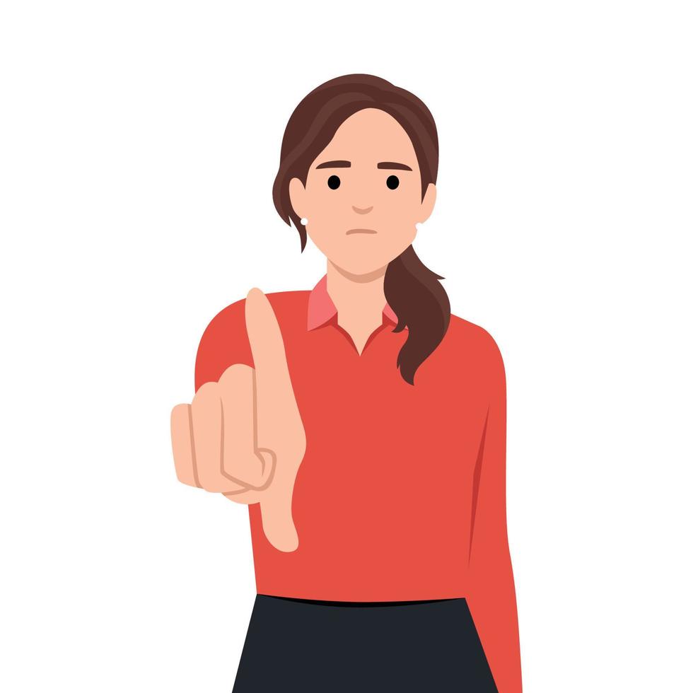 Unhappy business woman. Gesture business woman pointing finger at you vector