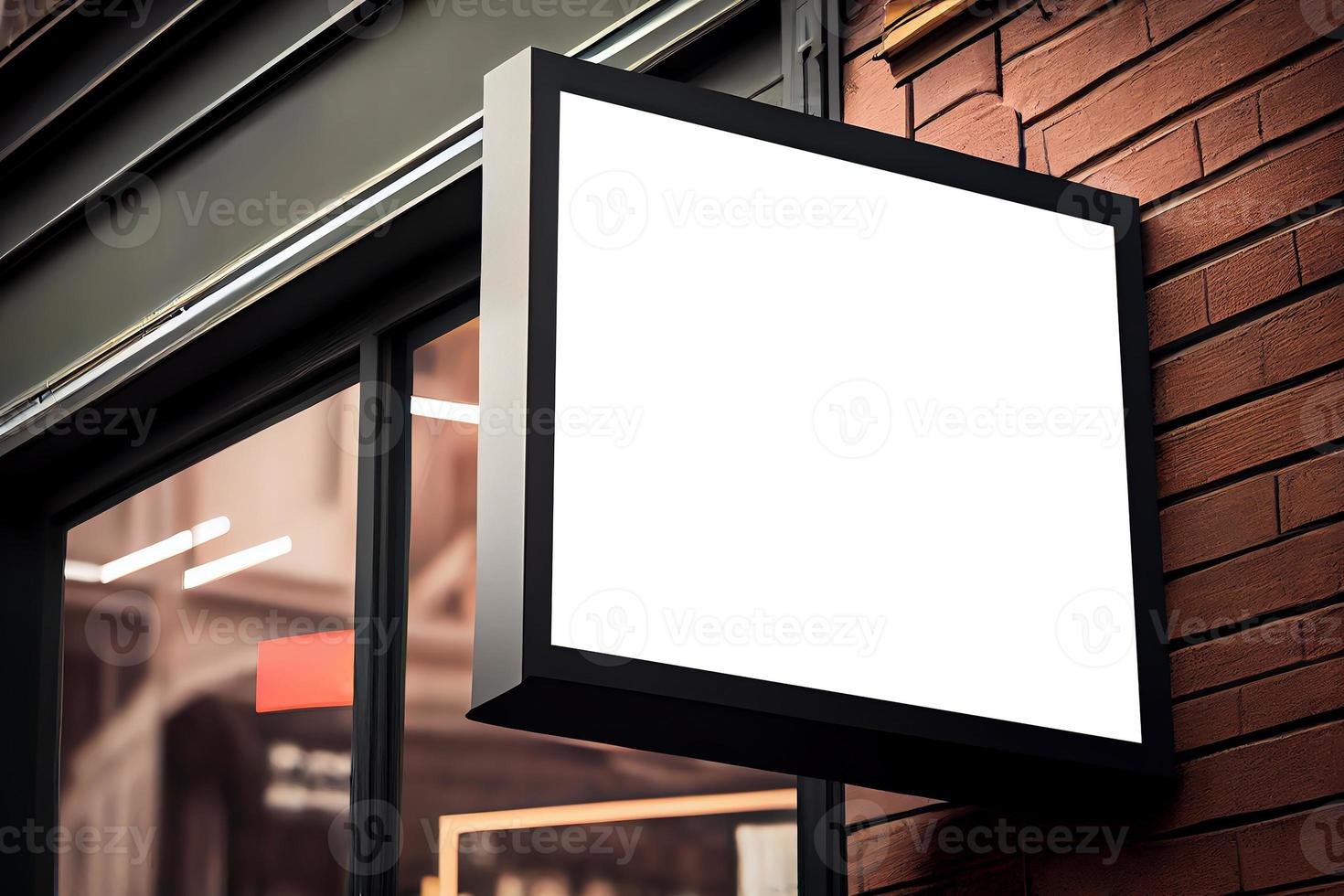 Outdoor store banner signage mockup - signboard for shop, store, restaurant in urban ambient photo