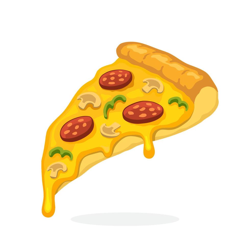 Pizza slice with melted cheese pepperoni and mushrooms vector