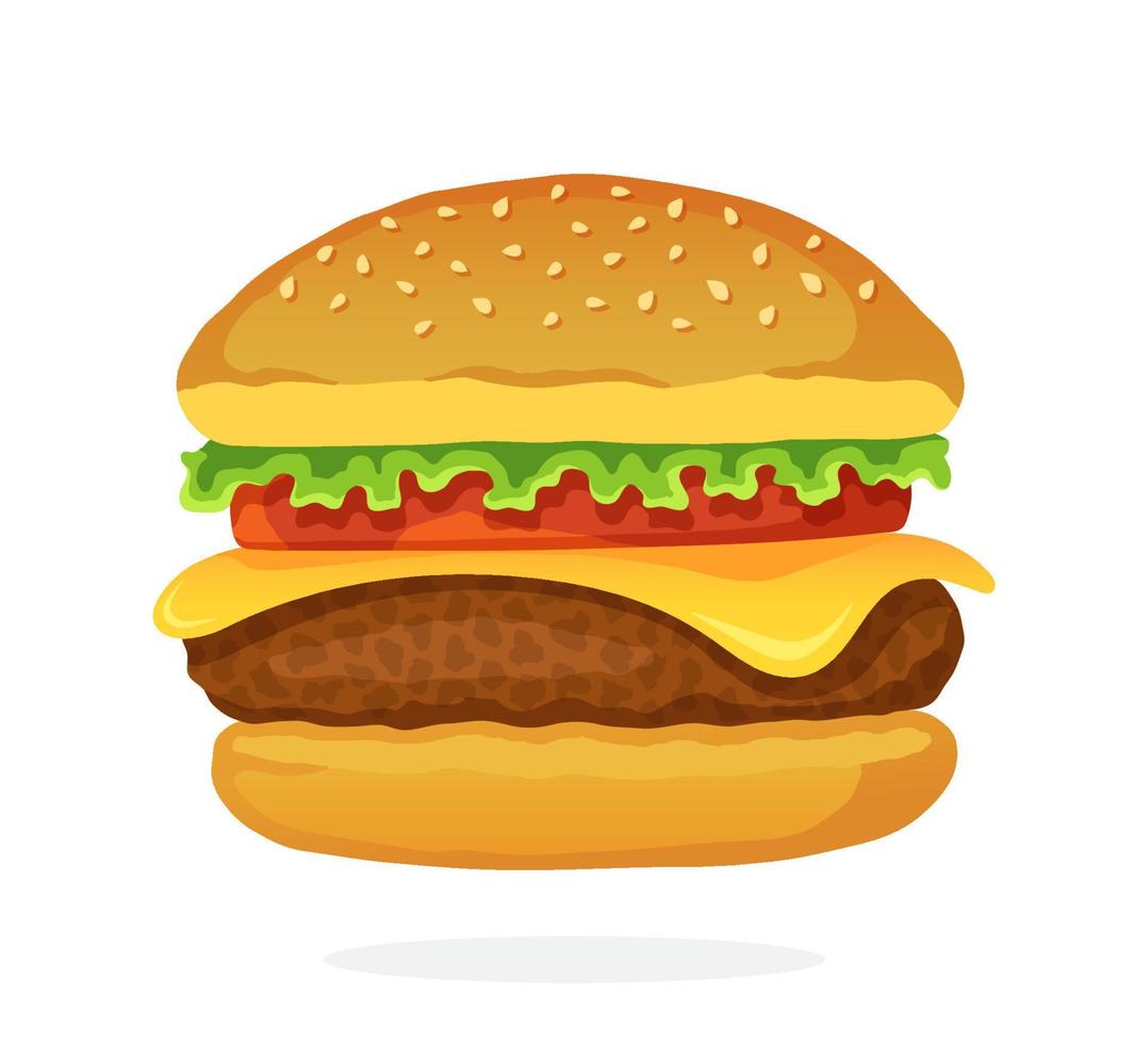 Burger with cheese, tomato and salad vector