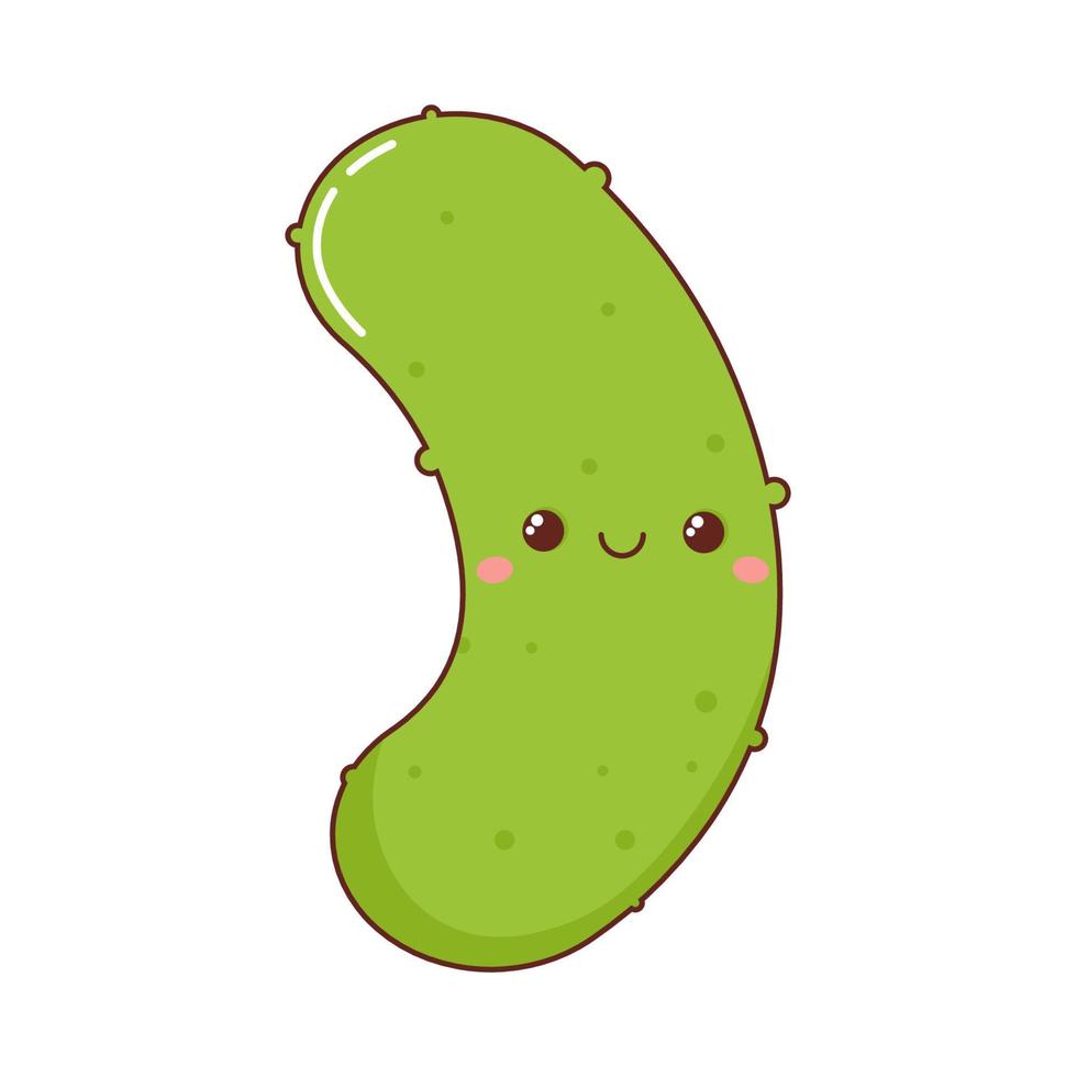 Green cucumber with smile kawaii style vector