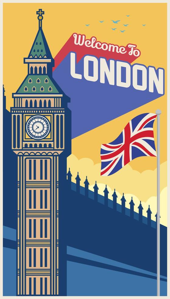 big ben of london's landmark with greeting word vector