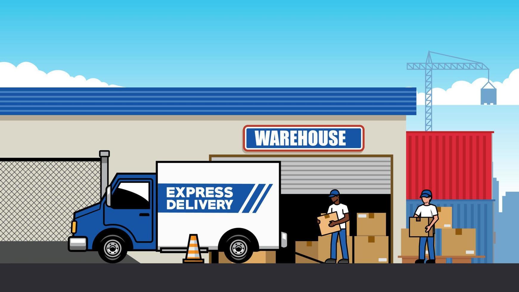 cargo truck at warehouse vector