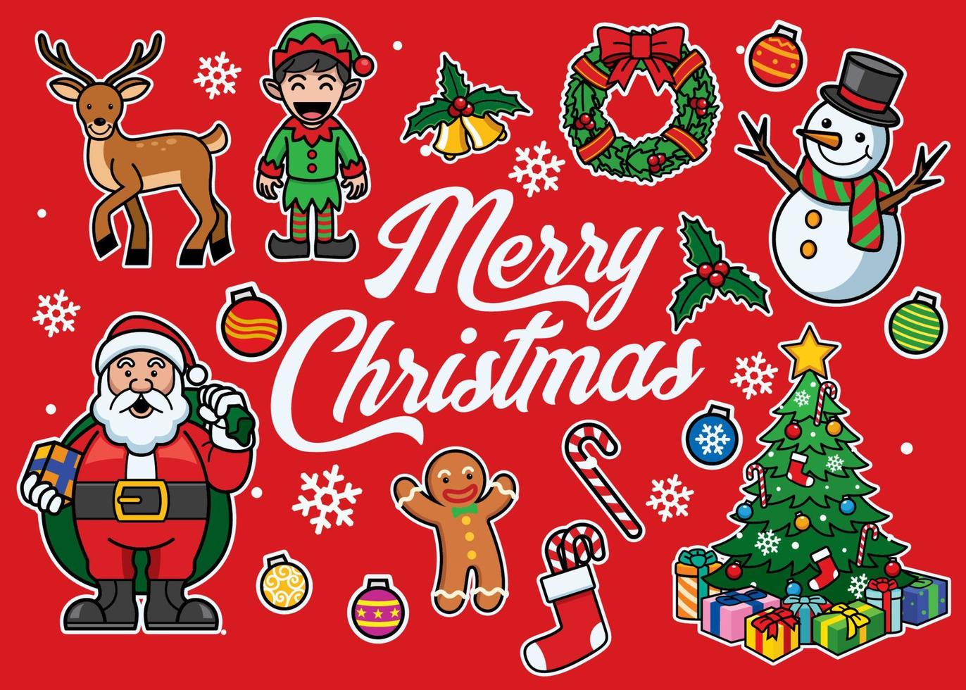 Christmas cartoon object in set vector