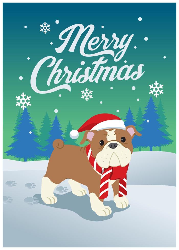 cute bulldog of christmas vector