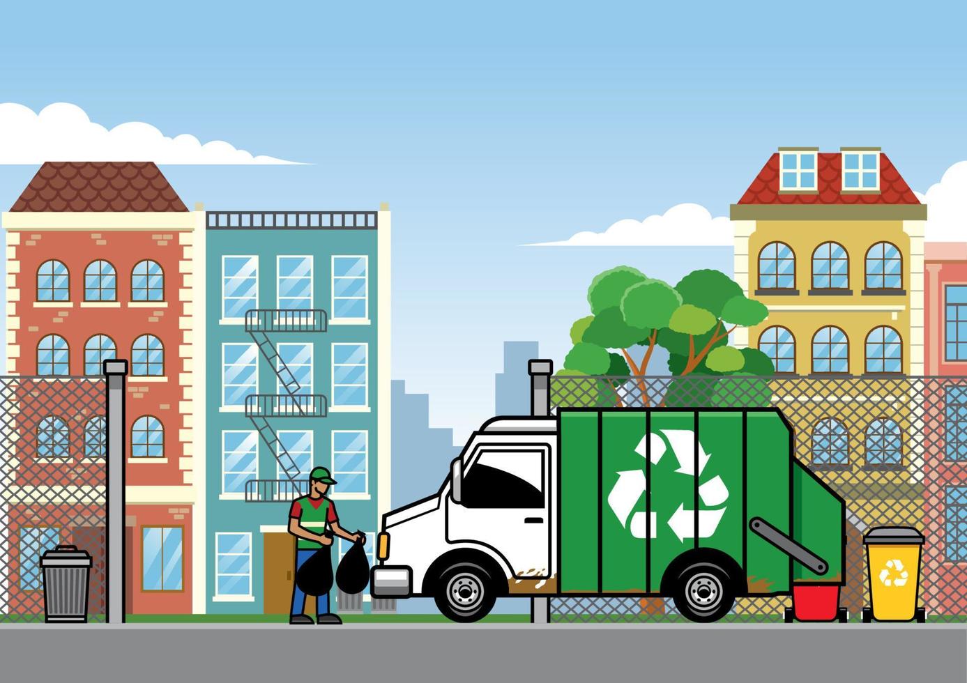 garbage truck in the city vector