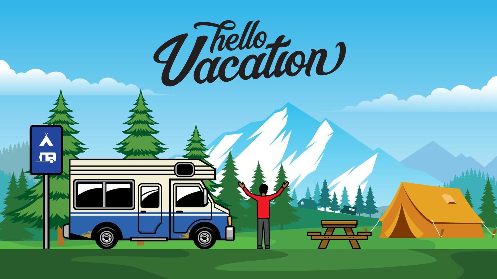 RV truck camp outdoor activity vector