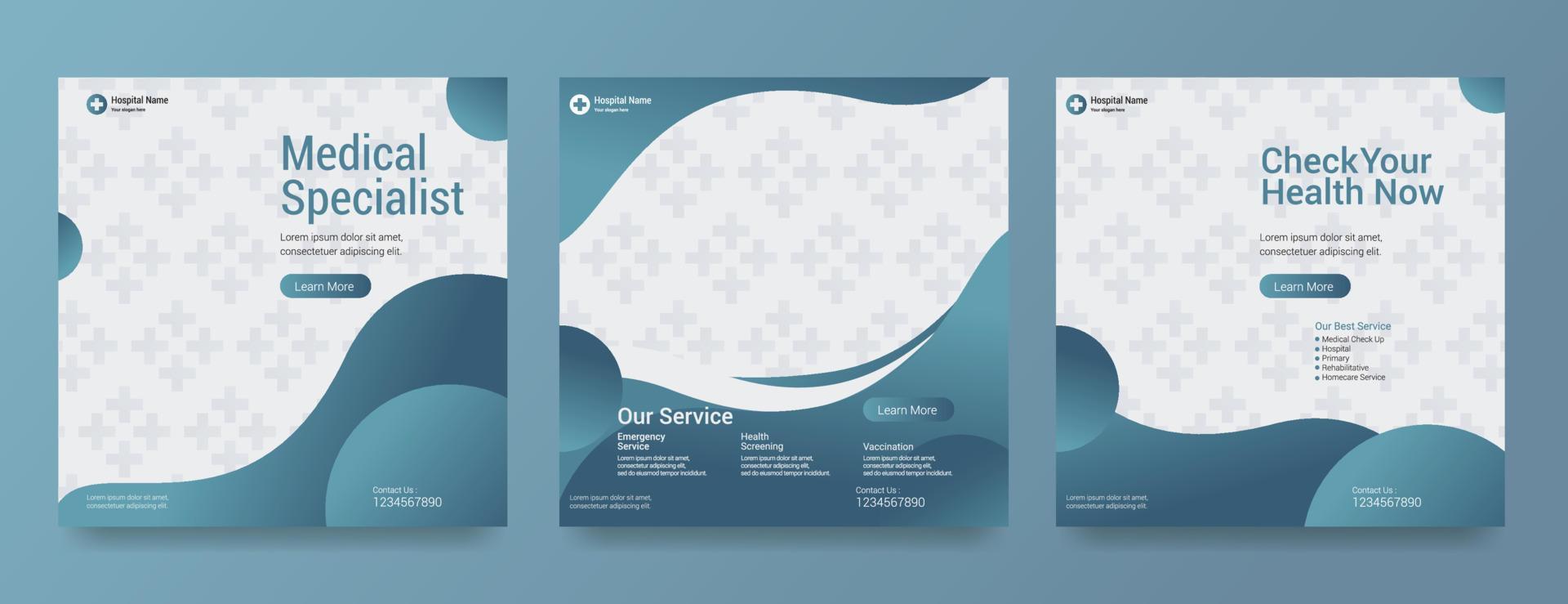 Medical social media post template design set for health, treatment. Health banner vector illustration.