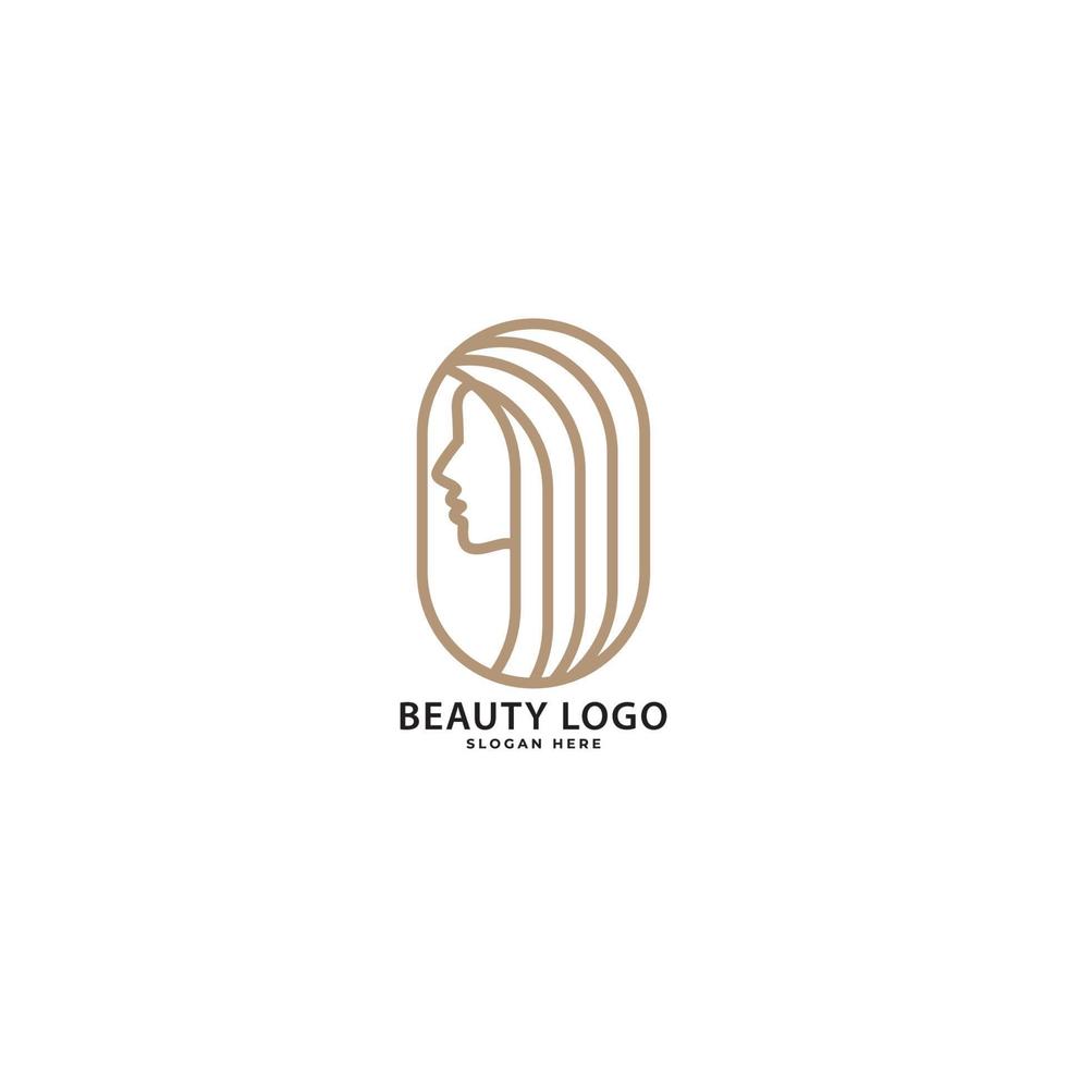 Vector abstract logo and branding design template in trendy linear minimal style, emblem for beauty and cosmetics shop - woman portrait, beautiful woman face - badge for make up artist, fashion