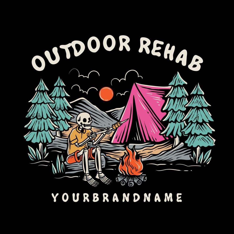 skeleton illustration outdoor camping activity vector