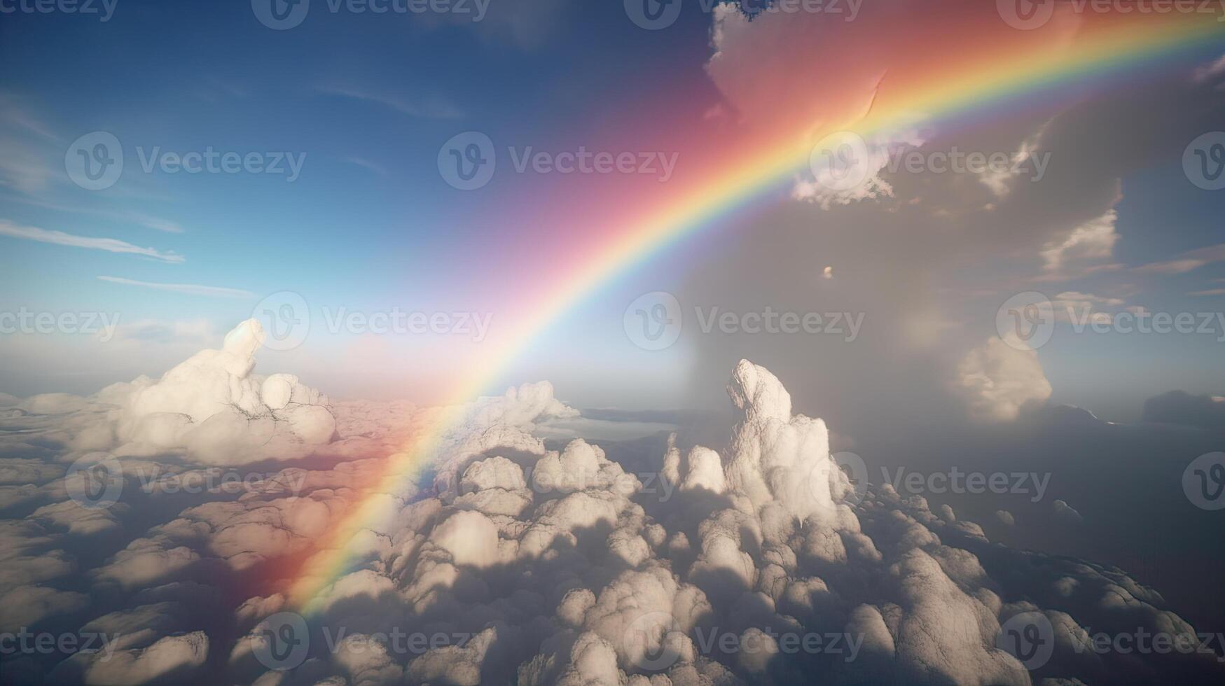 Rainbow in Blue sky with cloud. Beautiful landscape with multi colored with rainbow. . photo